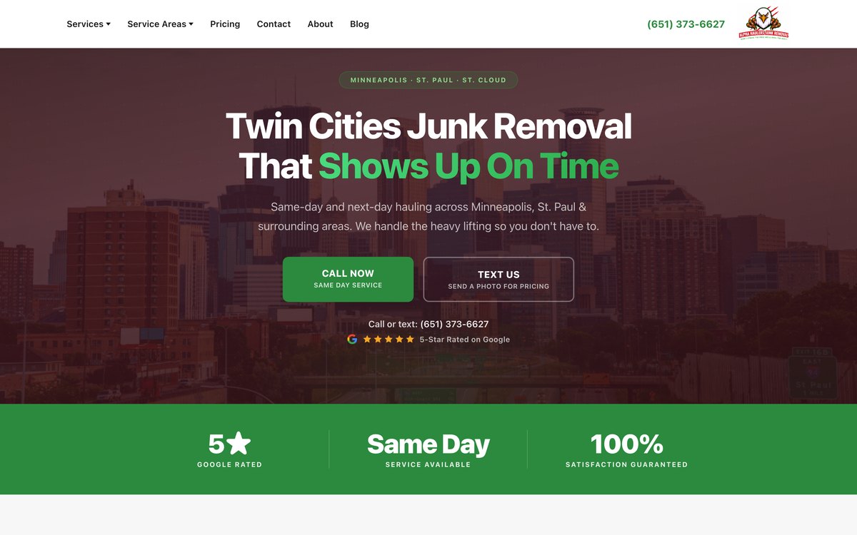 Alpha Haulers Junk Removal website
