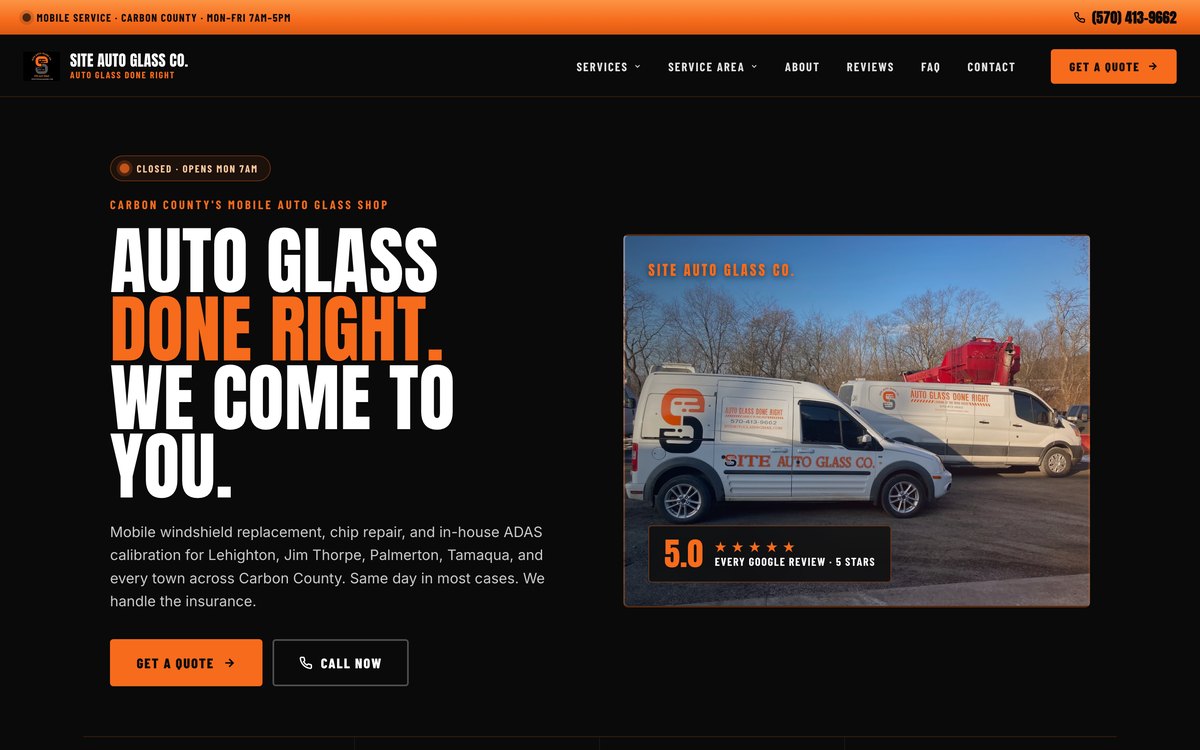 Site Auto Glass Co. website